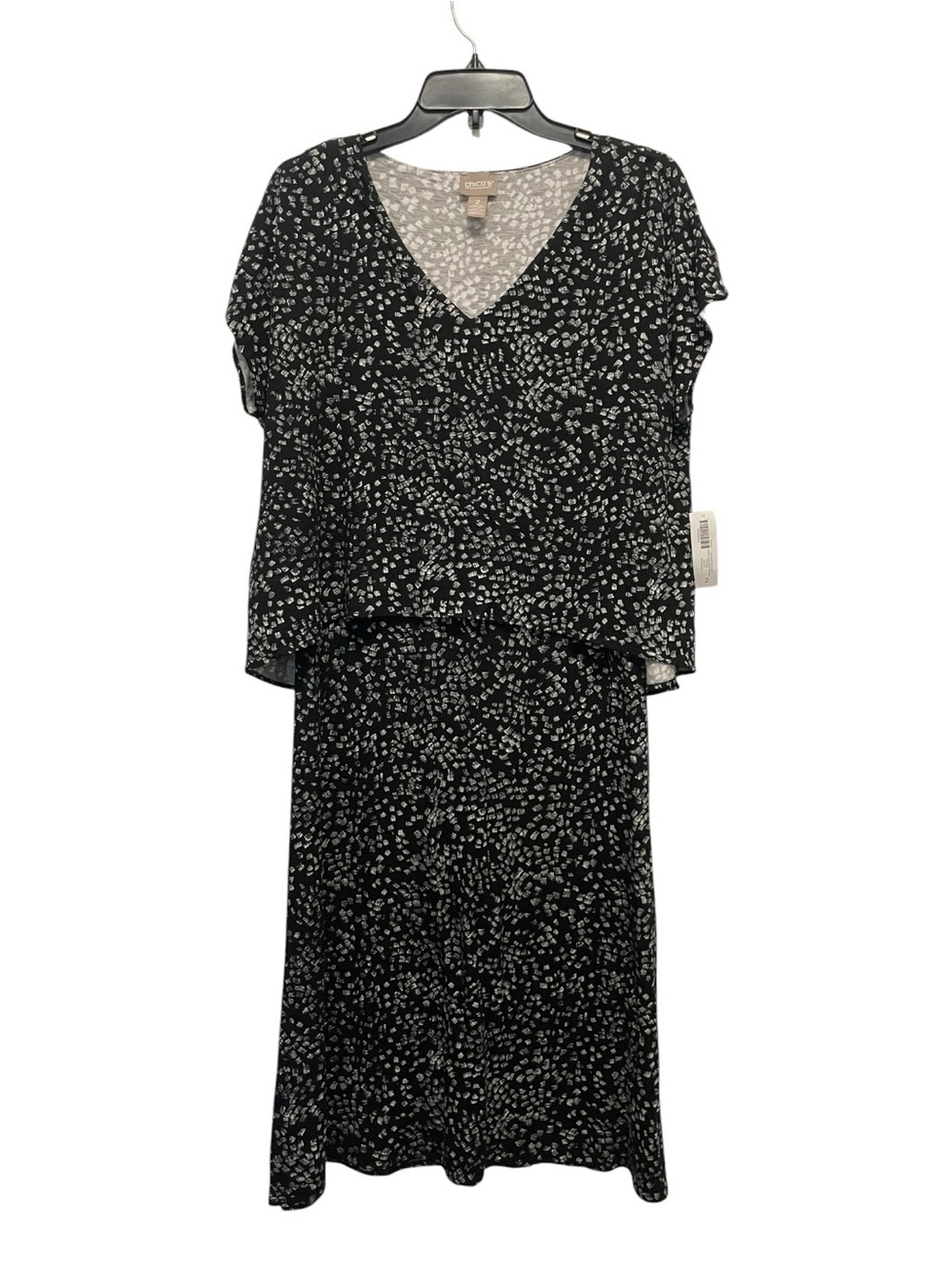 Chico's 2 US L Black/white Print Strokes Sleeveless Layered Midi Dress NEW